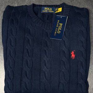 Polo Ralph Lauren Cable Knit Pullover, Size M, Dark Blue